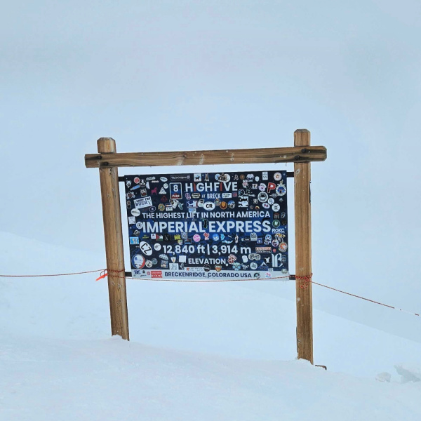 A sign at Breckenridge Ski Resort in Colorado