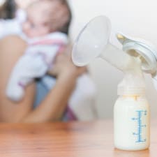 A bottle of pump with breast milk