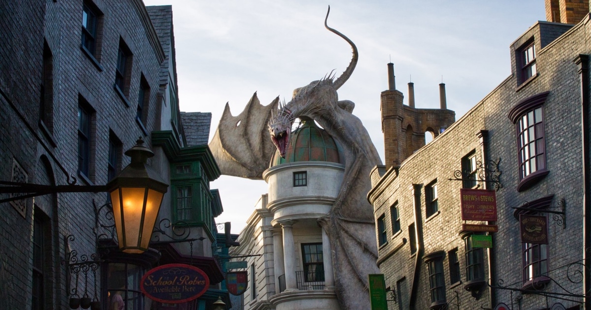 photo of dragon on top of Gringotts in Harry Potter World at Universal Studios