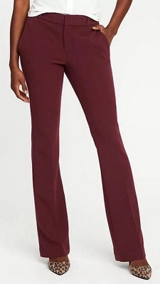 A woman wearing a pair of Old Navy Women\'s High Waisted Pixie Full Length Flare Pants