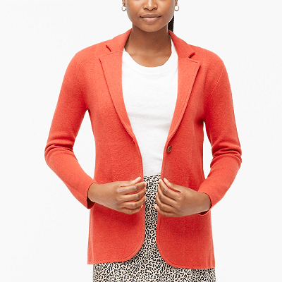 A woman wearing a J. Crew Sweater Blazer