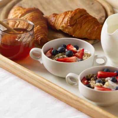 A set of healthy breakfast on a tray