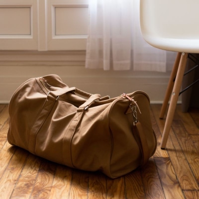 A bag of luggage sitting on the floor