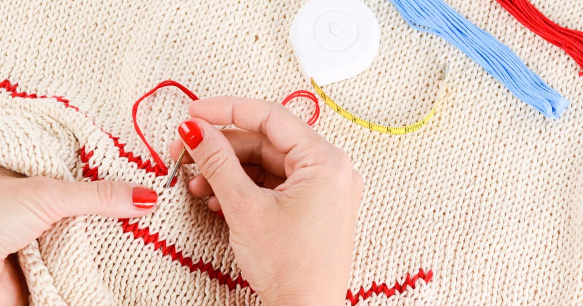 A woman doing knitting