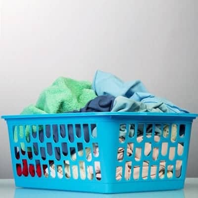 A blue laundry basket